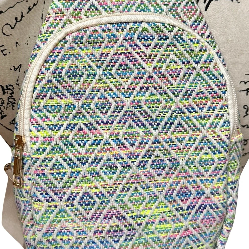 Aztec Print Crossbody Sling Bag Lightweight Geometric Backpack Travel Bag - Picture 9 of 11